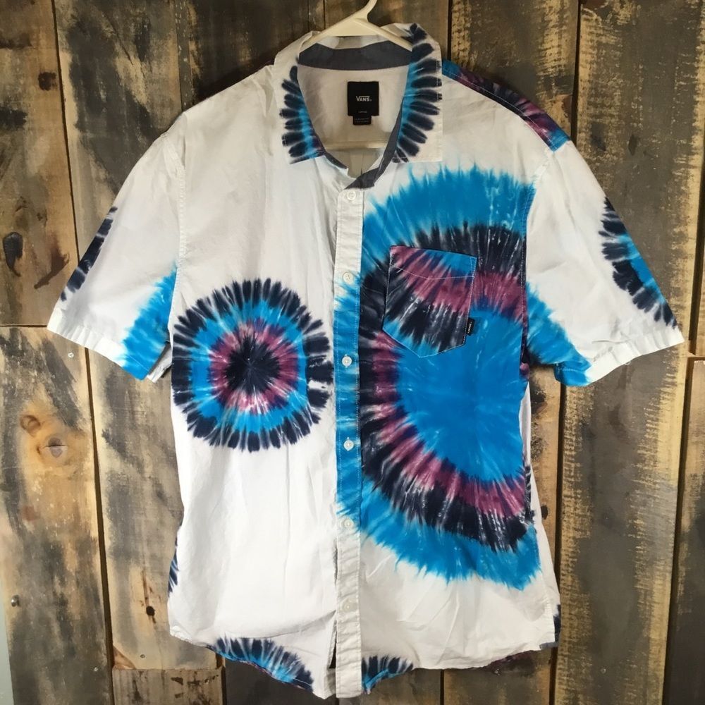 Vans tie dye short sleeve button down casual shirt menβs size large